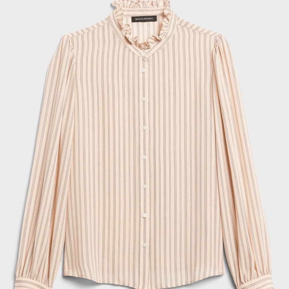 Banana Republic Champagne Stripe Ruffle L/S Button Up Small